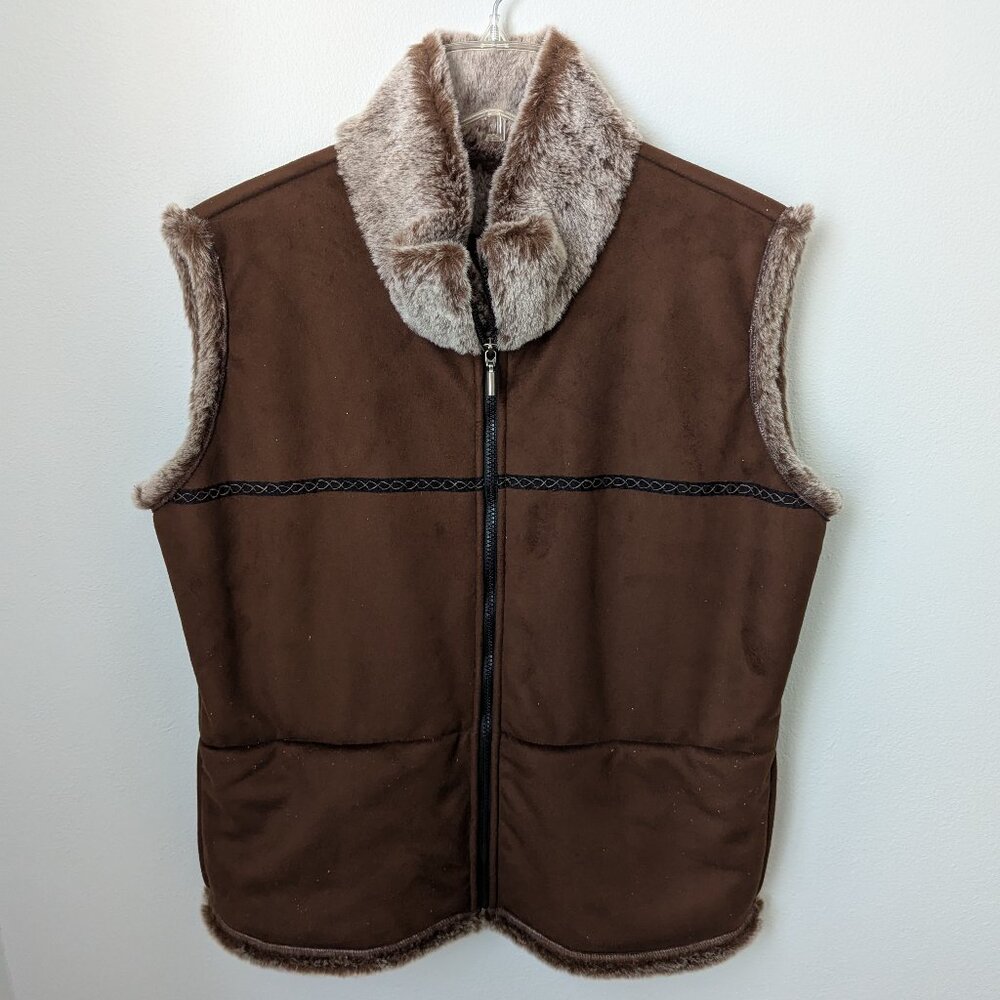 Wooly Bully Wear Brown & Faux Fur Vest, Large